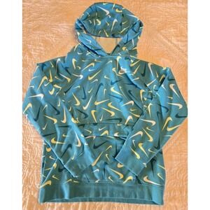 Nike Boys' Sportswear Club Printed Pullover Hoodie Blue Swoosh Logo DD8651 XL